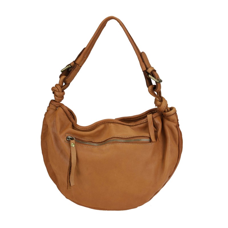 De Martino soft Leather Shoulder Bag with Large Outside Pocket