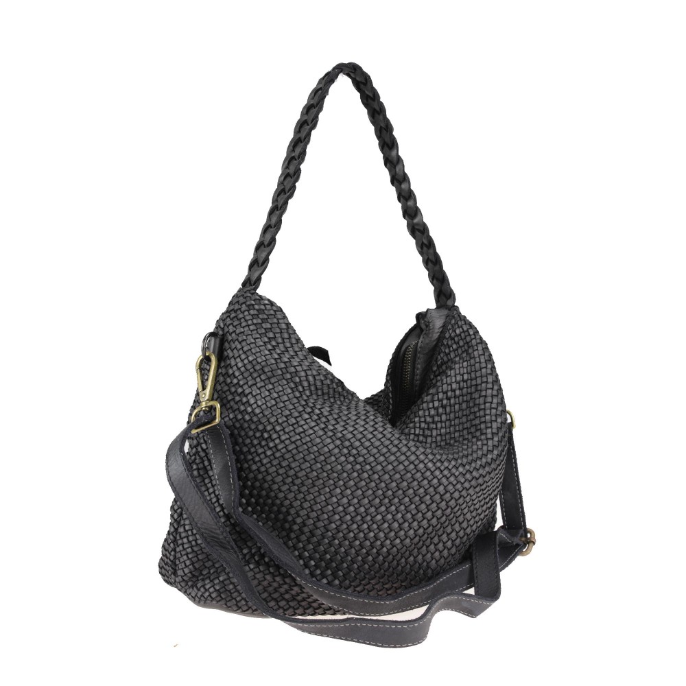 Small shoulder bag in woven leather with removable shoulder strap