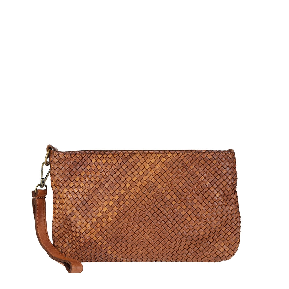 Vintage woven leather clutch bag with strap