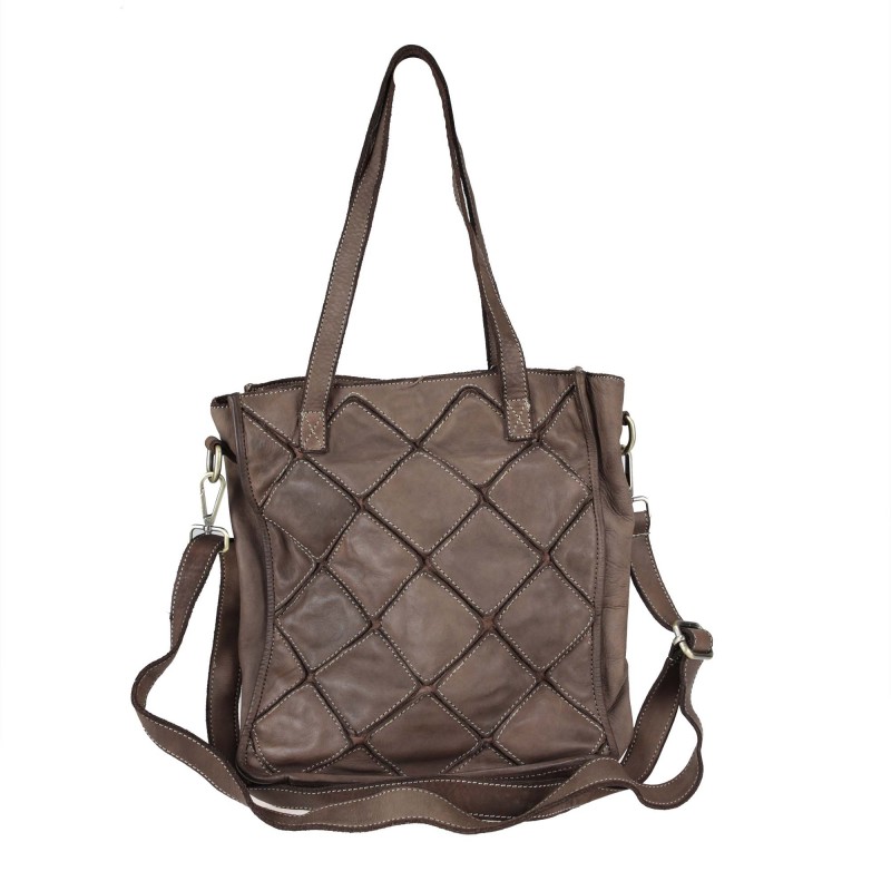 Bolso shopping de piel lisa con bandolera