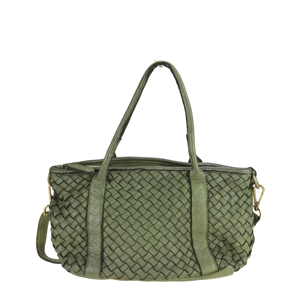 Small woven leather shopping bag