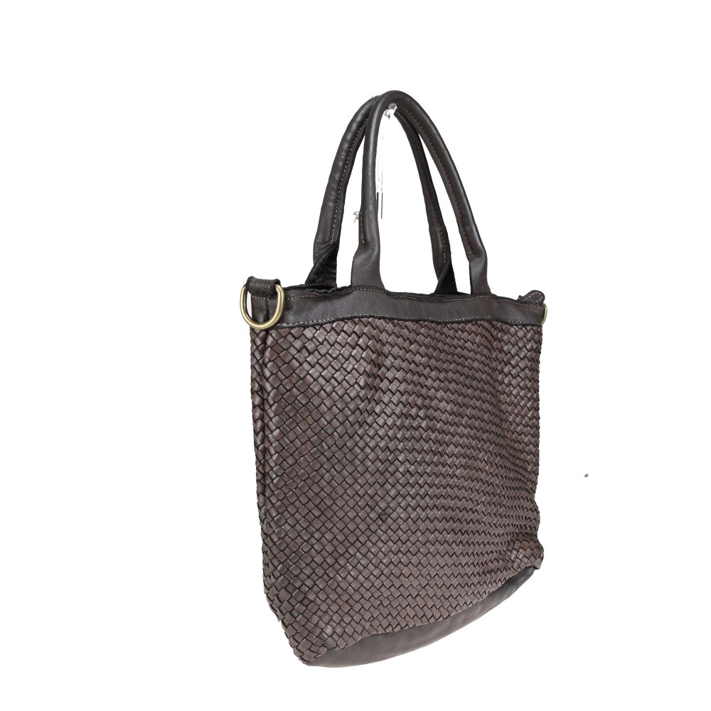 Handbag in woven leather with removable shoulder strap