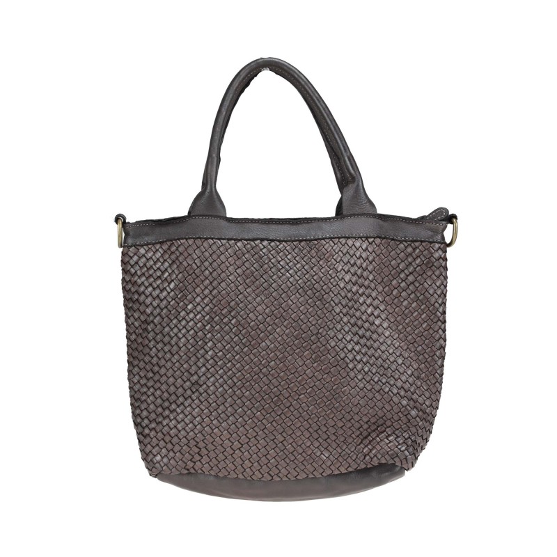 Handbag in woven leather with removable shoulder strap