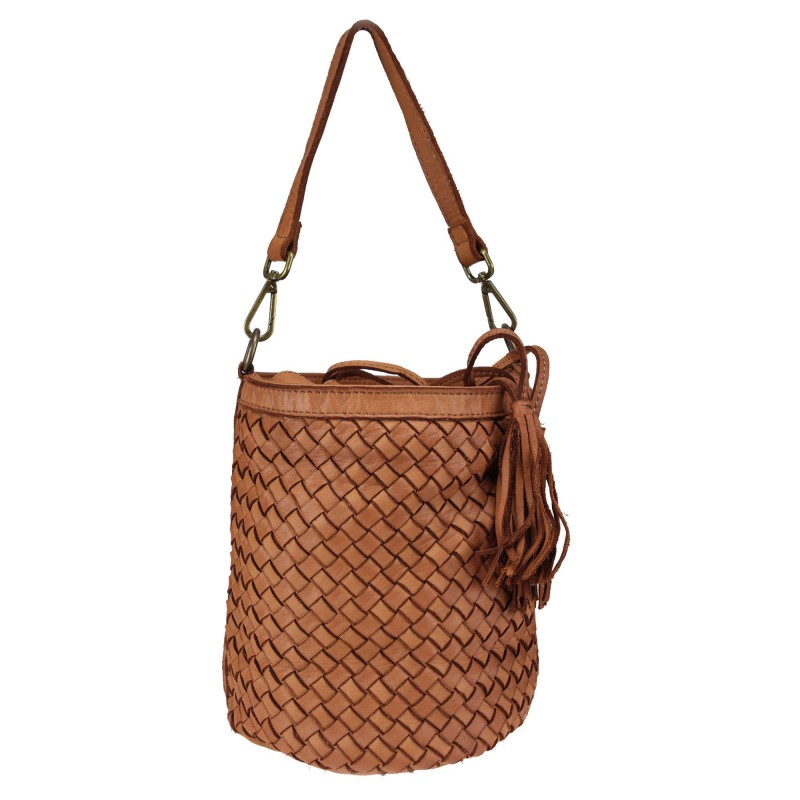 Woven leather bucket with...