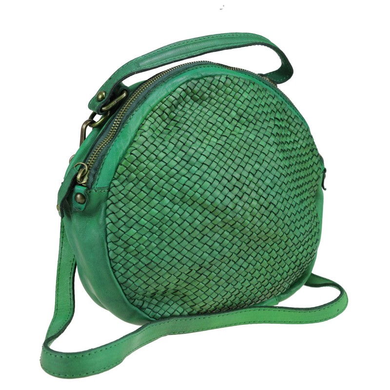 Woven round handbag with shoulder strap