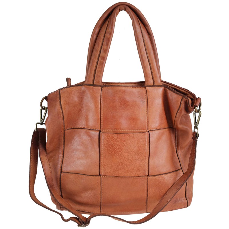 Leather shopping bag with...