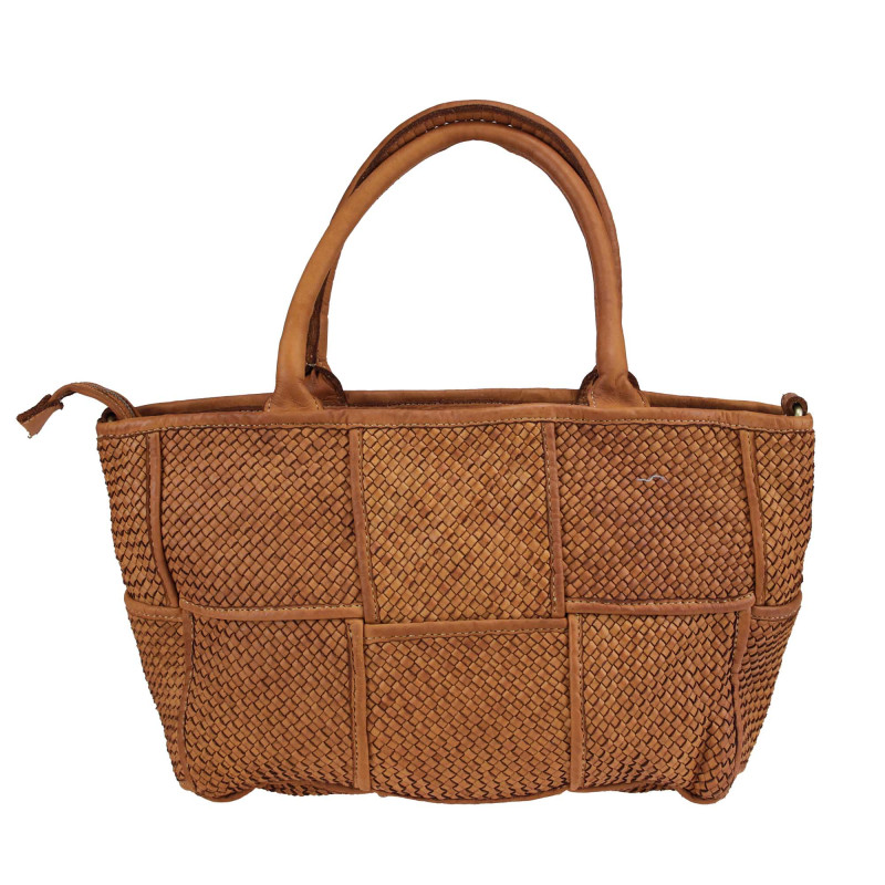 Handmade shopping bag in woven leather