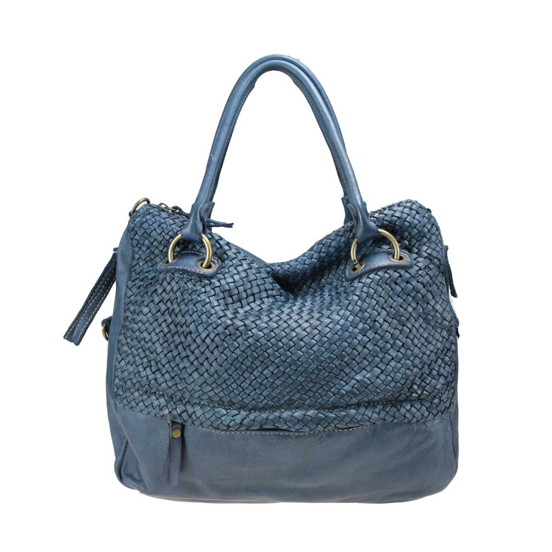 Woven leather bag with...