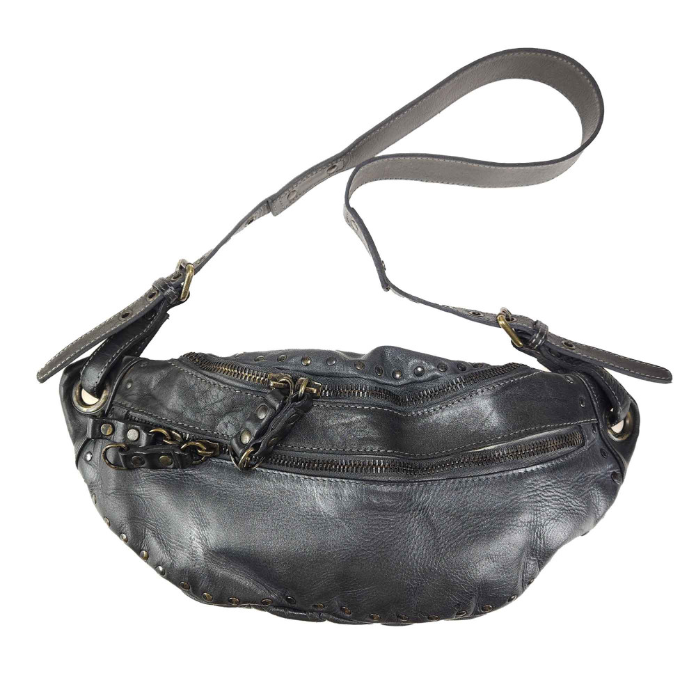 Large Unisex bum bag in hand-buffered leather