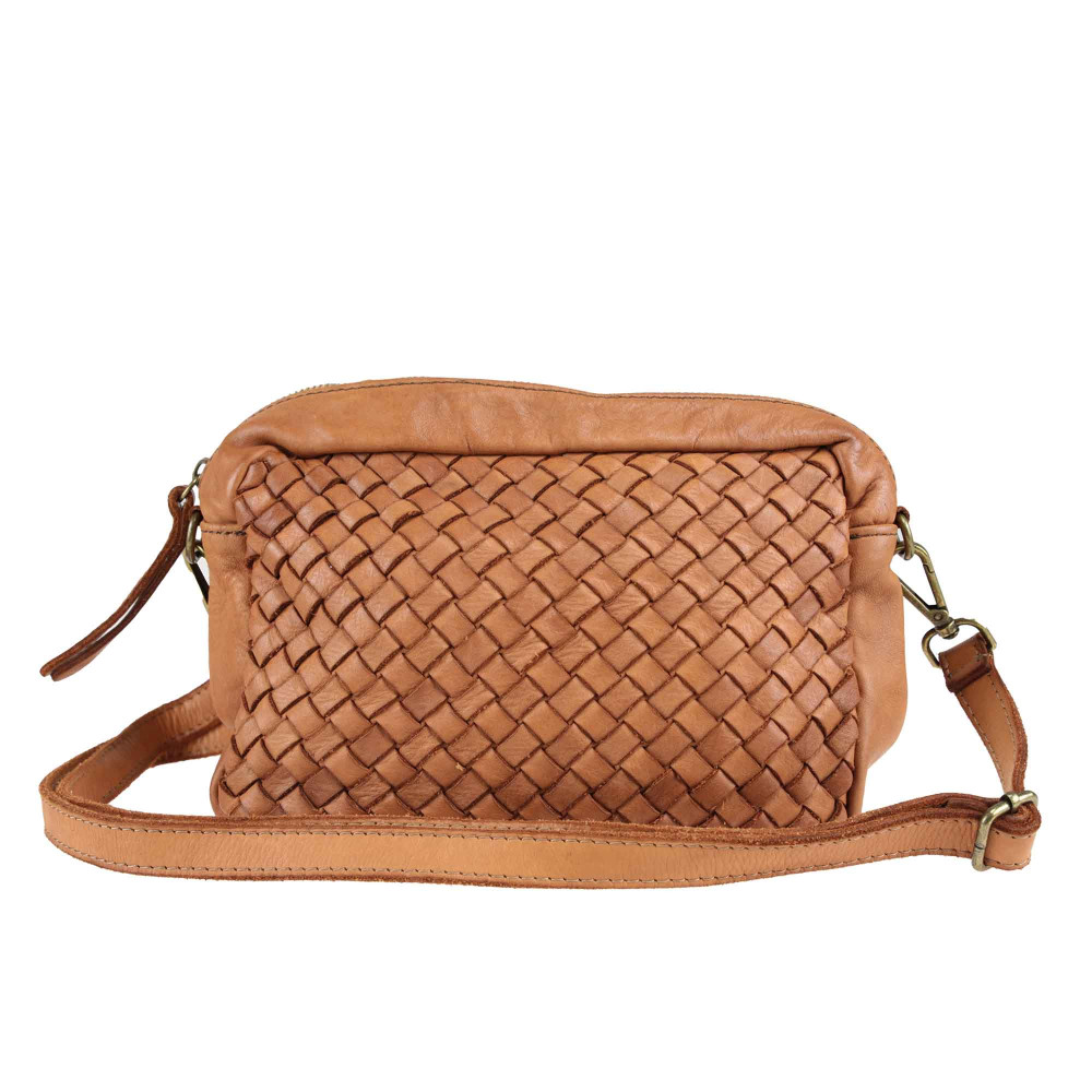 Crossbody bag in vintage effect woven leather