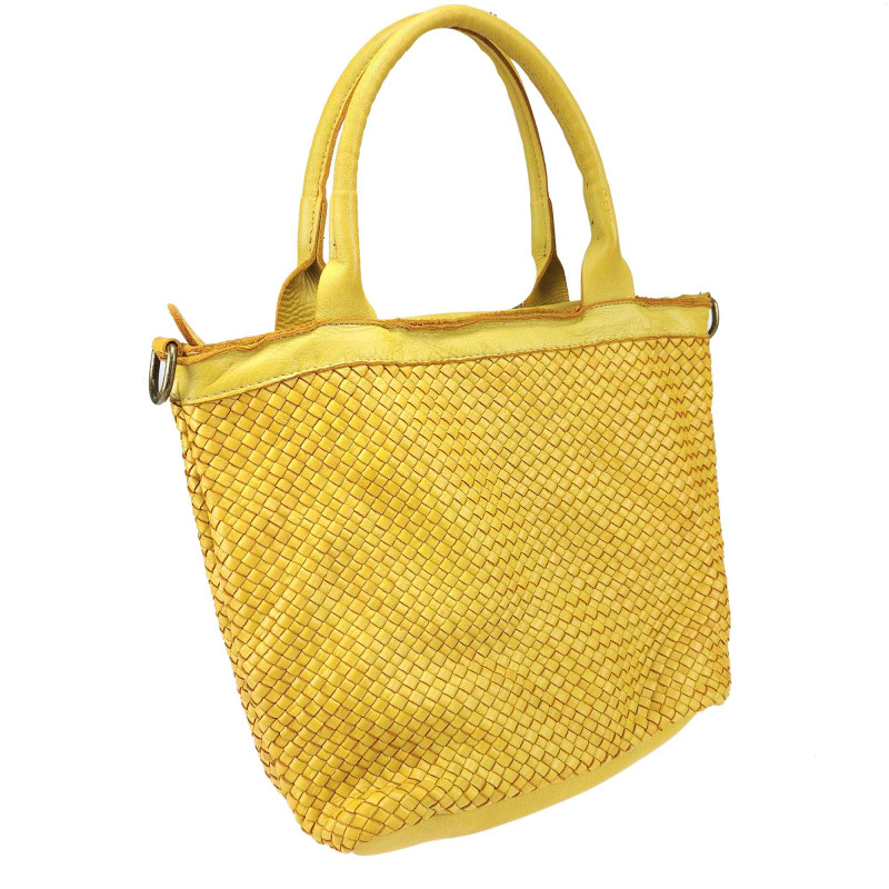 Handbag in woven leather with removable shoulder strap