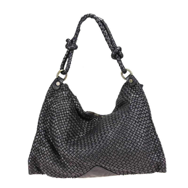 Woven leather bag with...