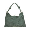 Woven leather bag with shoulder strap and worked handle