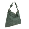 Woven leather bag with shoulder strap and worked handle