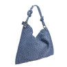 Woven leather bag with shoulder strap and worked handle