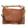 Woven leather bag with shoulder strap and worked handle