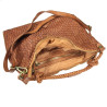 Woven leather bag with shoulder strap and worked handle