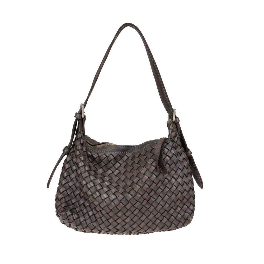 Woven leather handbag with removable handle