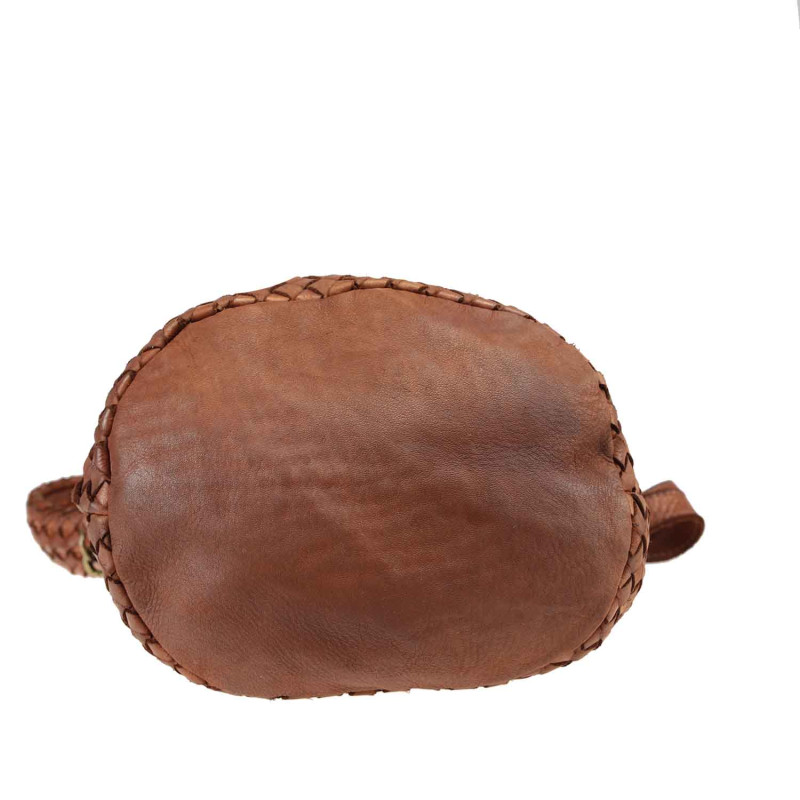 Woven leather bucket bag