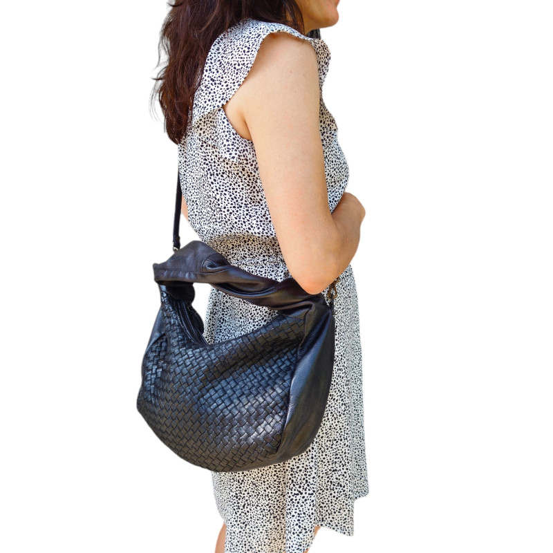 Hand-buffered woven leather bag