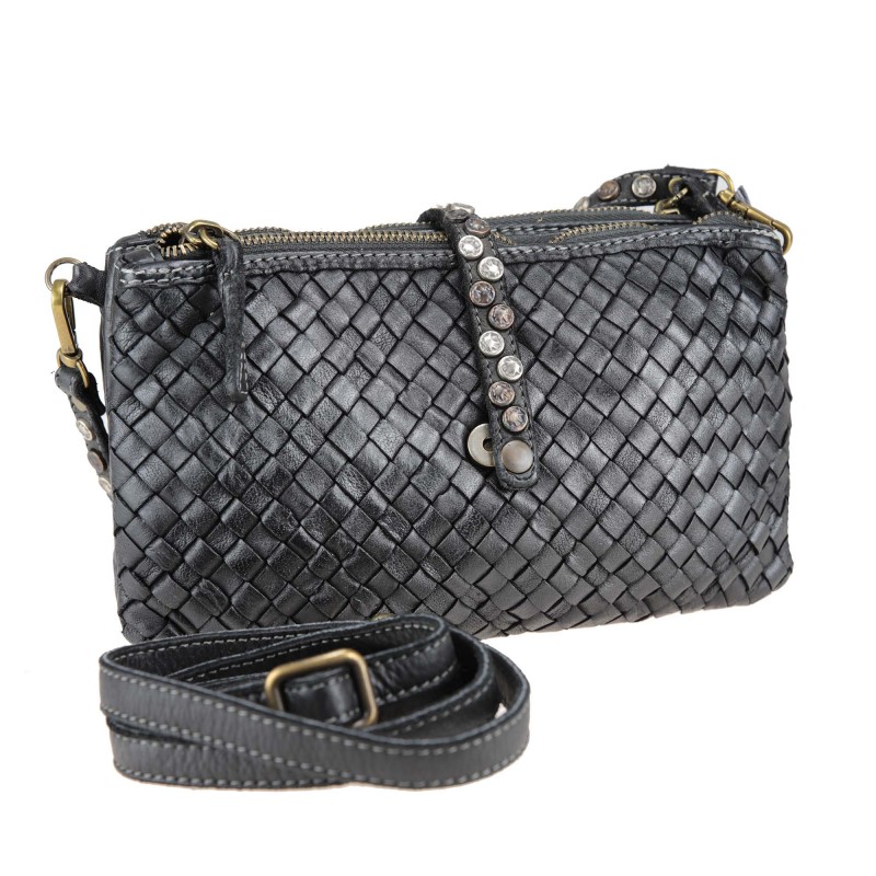 Small woven leather bag with 3 compartments