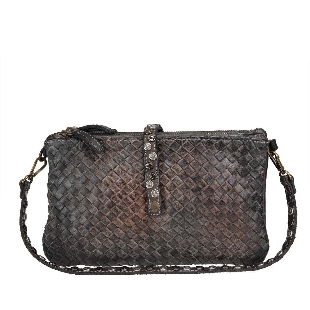 Small woven leather bag with 3 compartments