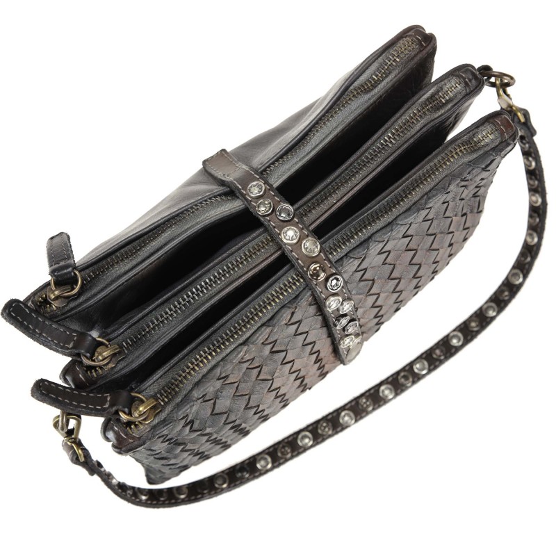 Small woven leather bag with 3 compartments