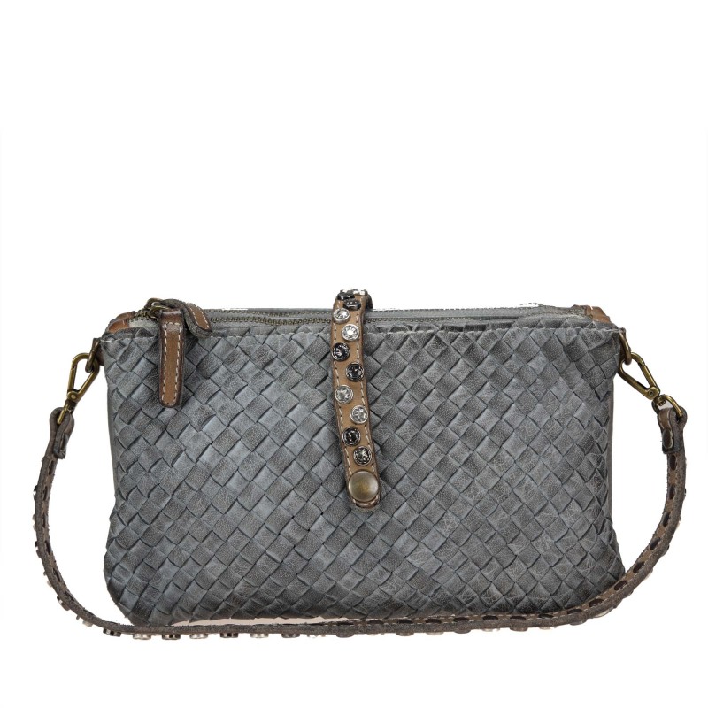 Small woven leather bag with 3 compartments