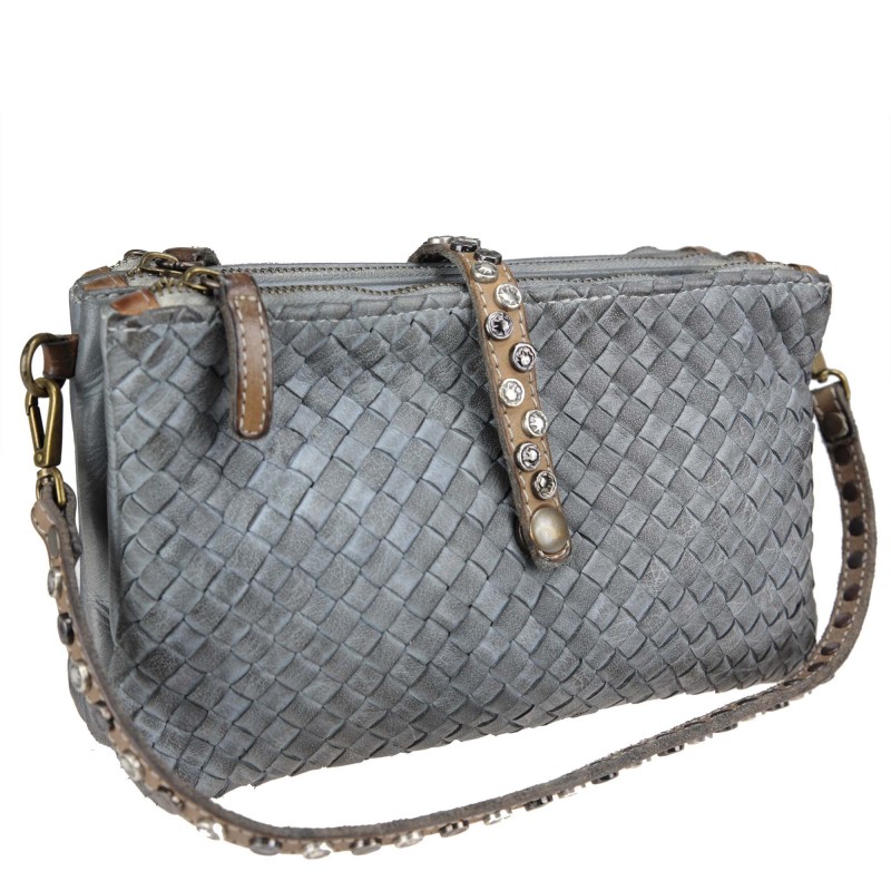 Small woven leather bag with 3 compartments