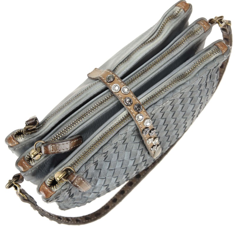 Small woven leather bag with 3 compartments