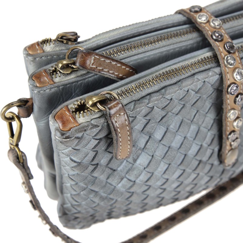 Small woven leather bag with 3 compartments