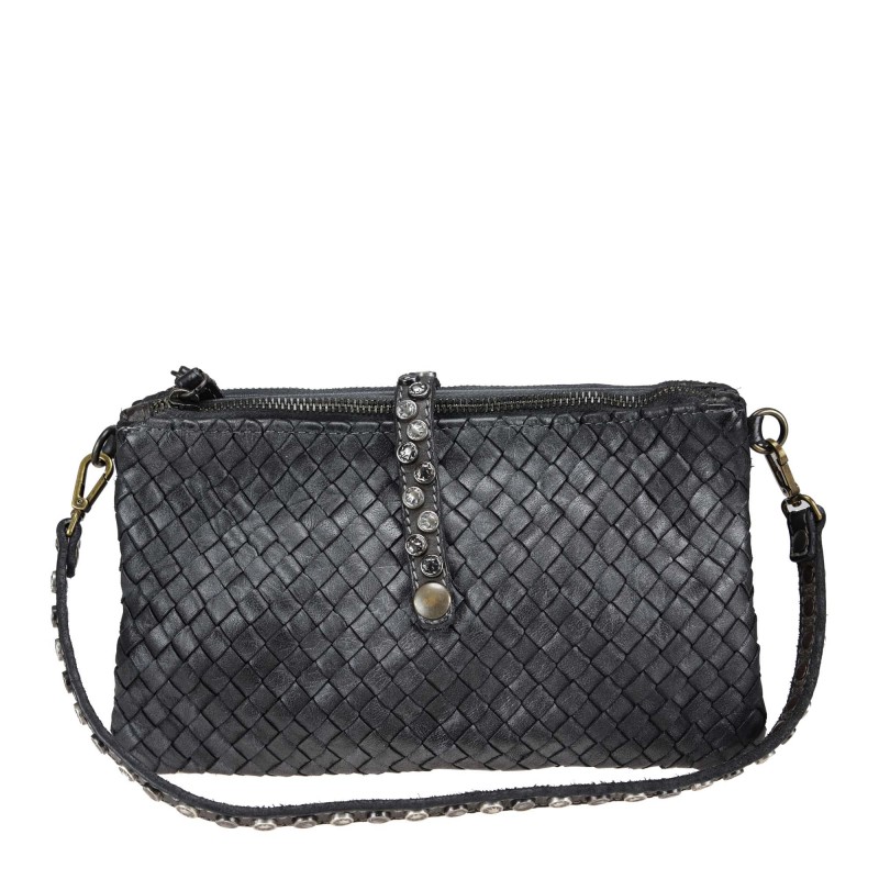 Small woven leather bag with 3 compartments