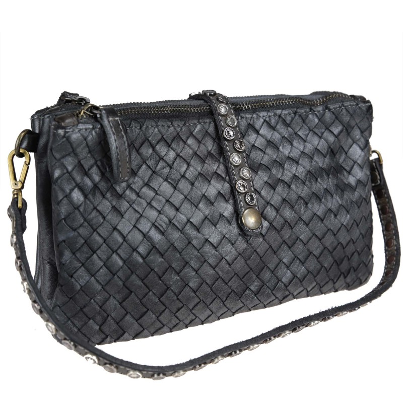 Small woven leather bag with 3 compartments