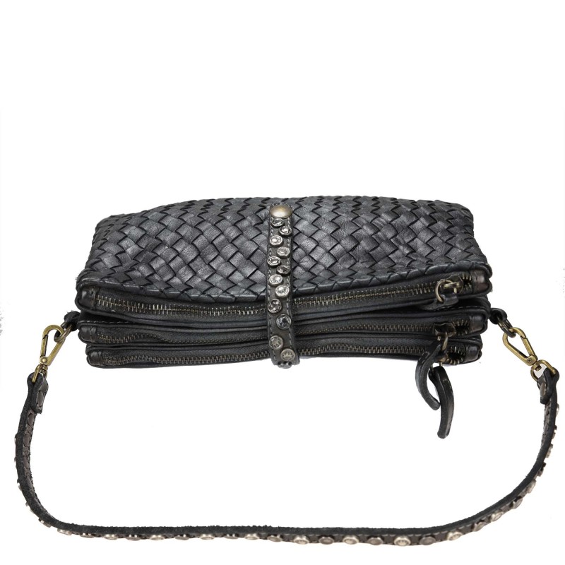 Small woven leather bag with 3 compartments