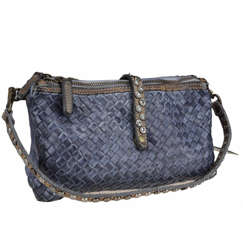 Small woven leather bag with 3 compartments