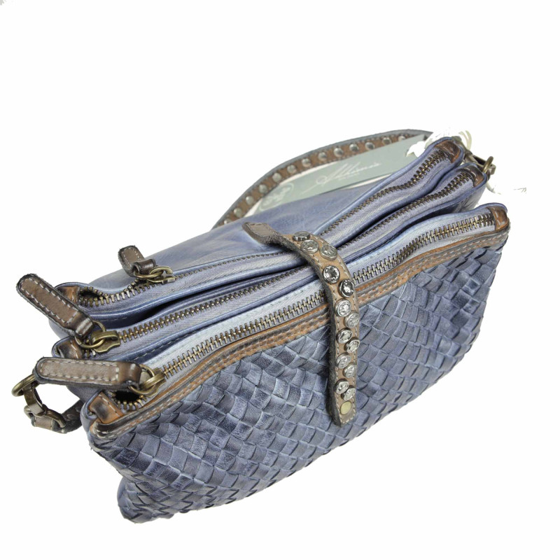 Small woven leather bag with 3 compartments