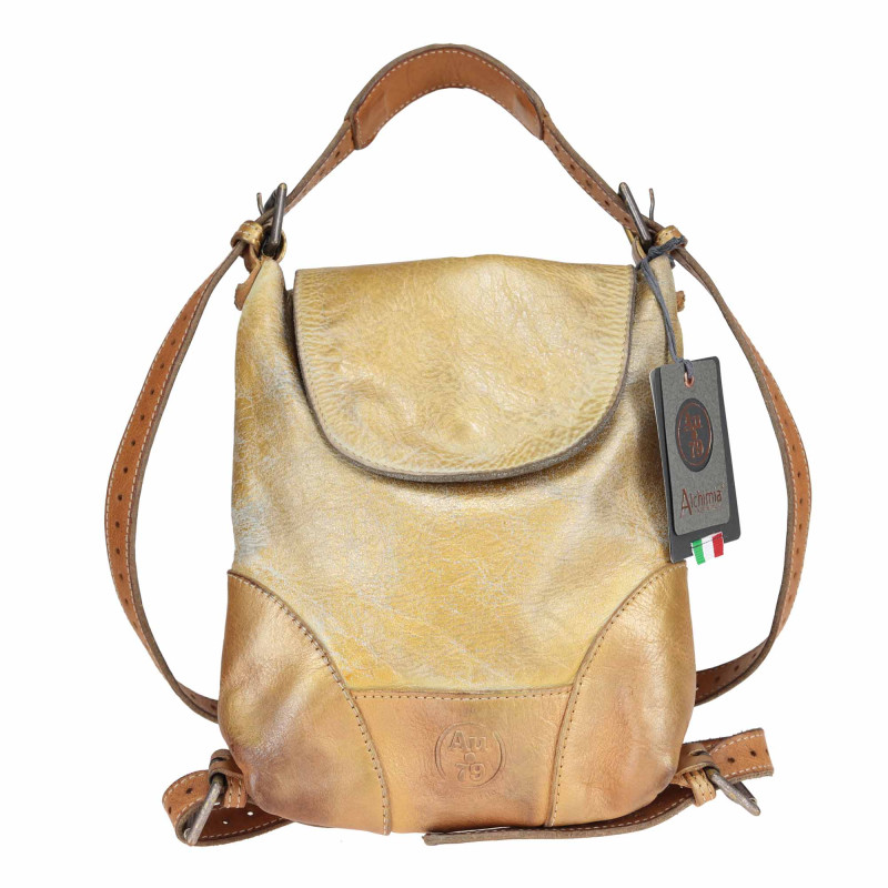 Leather backpack with worn...