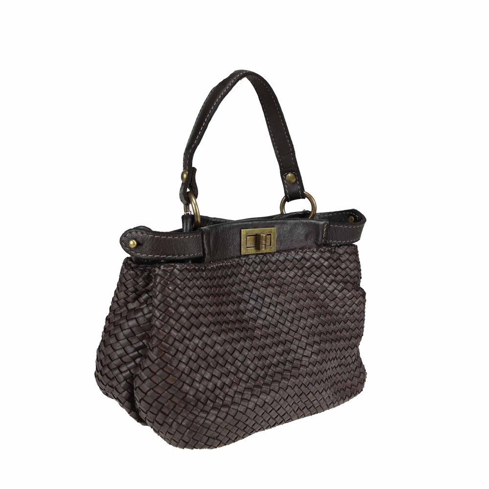 Small woven leather bowling bag with shoulder strap