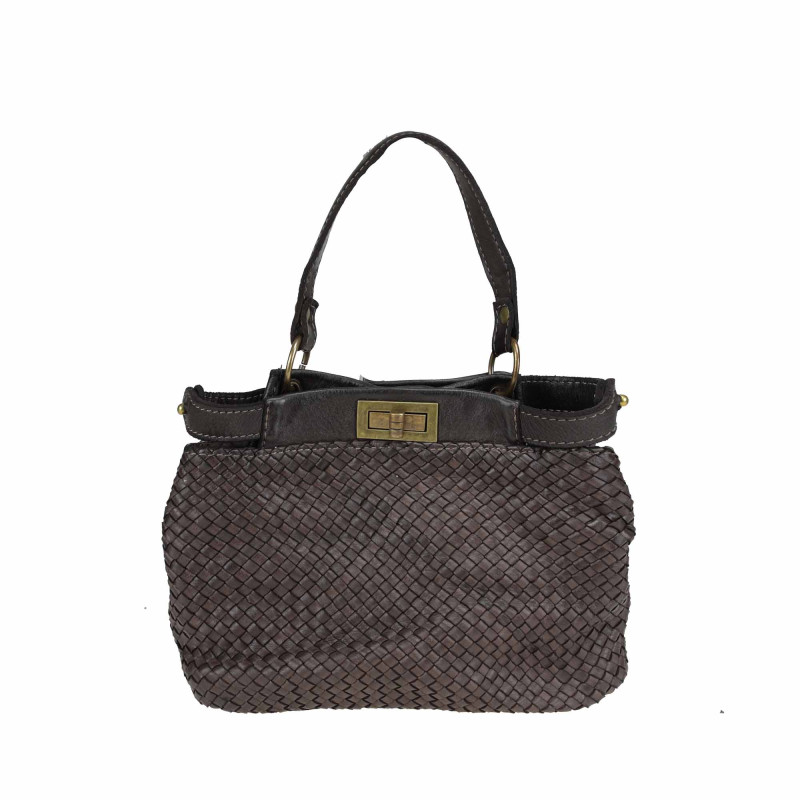 Small woven leather bowling bag with shoulder strap