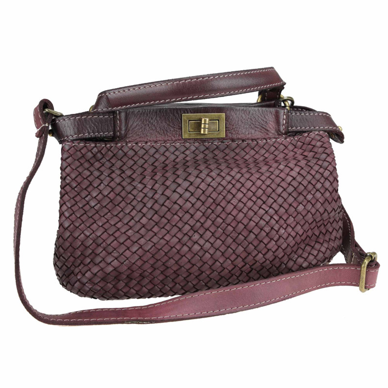 Small woven leather bowling bag with shoulder strap