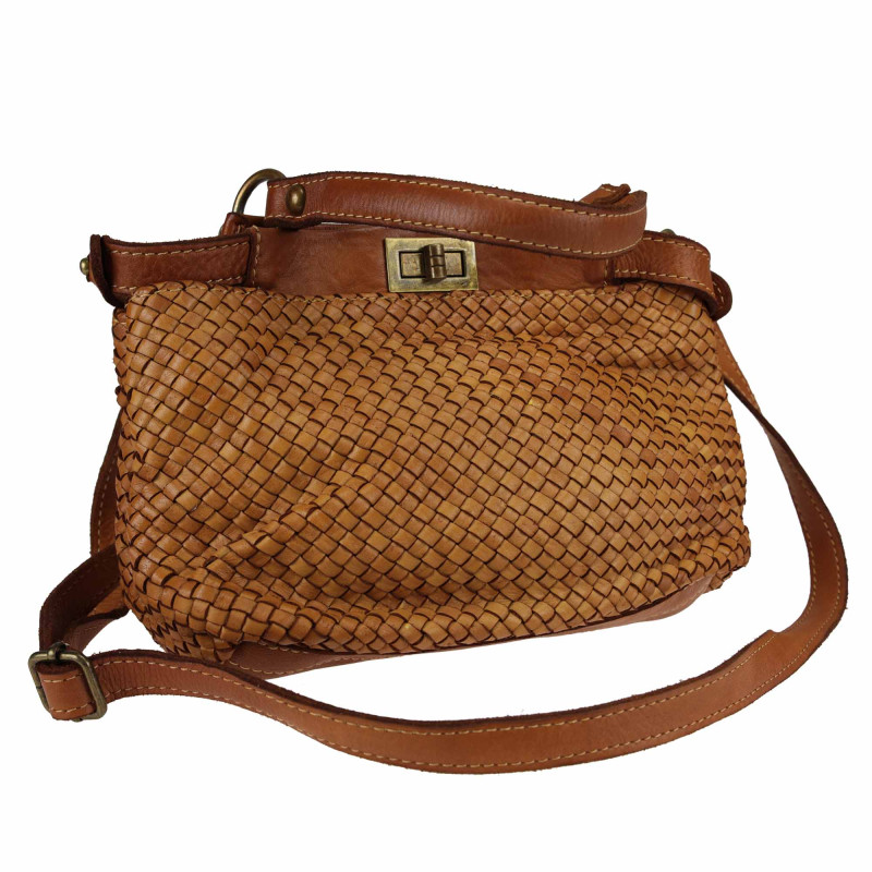 Small woven leather bowling bag with shoulder strap