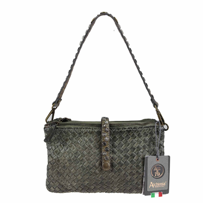 Small woven leather bag with 3 compartments