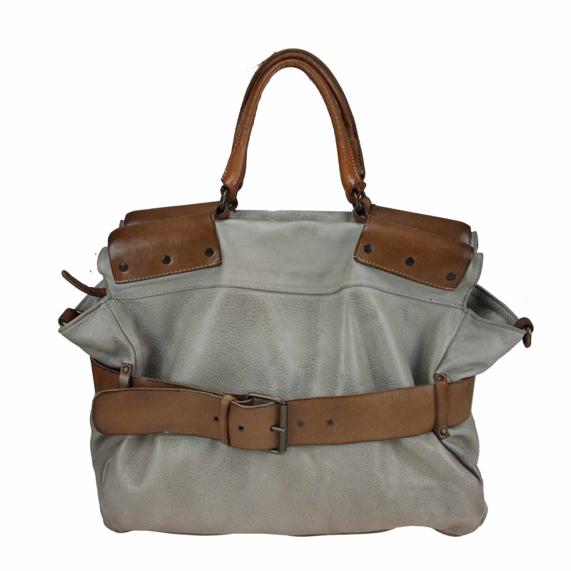 Briefcase model handbag with decorative belt