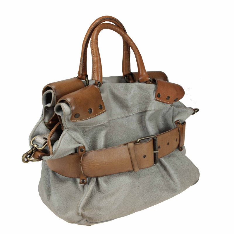 Soft leather handbag with buckle decoration