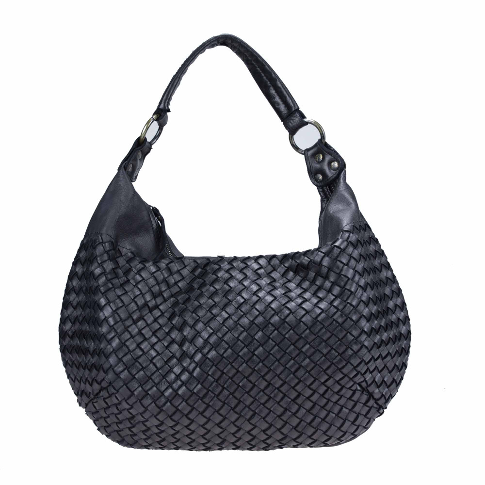 Shoulder bag in dyed woven leather