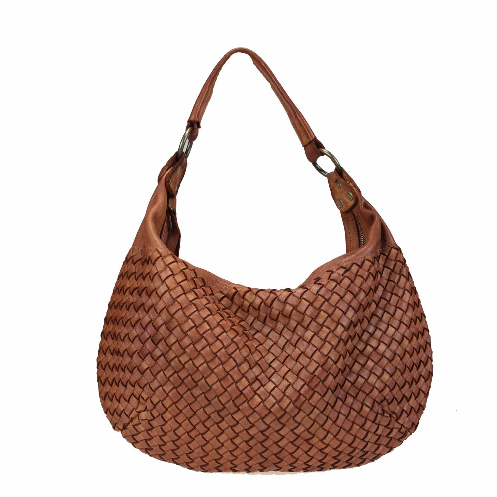 Shoulder bag in dyed woven leather