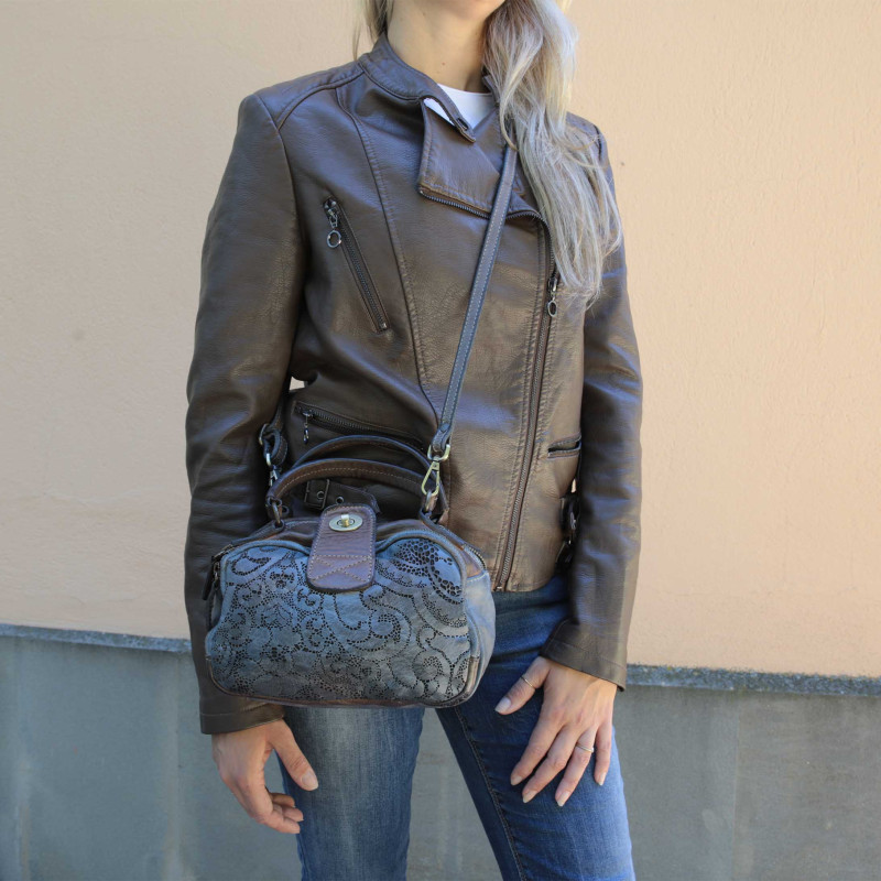 Boston bag in hand-buffered lasered leather