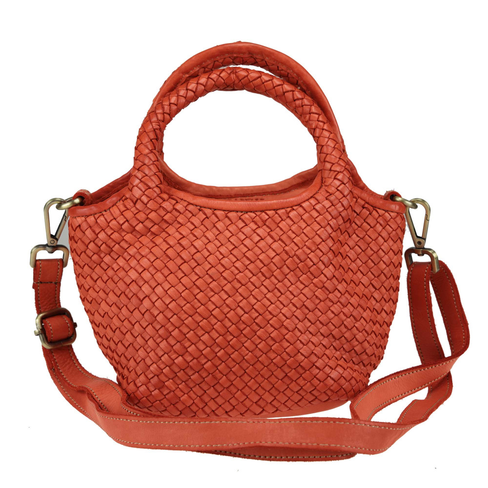 Small trunk bag in vintage-effect woven leather