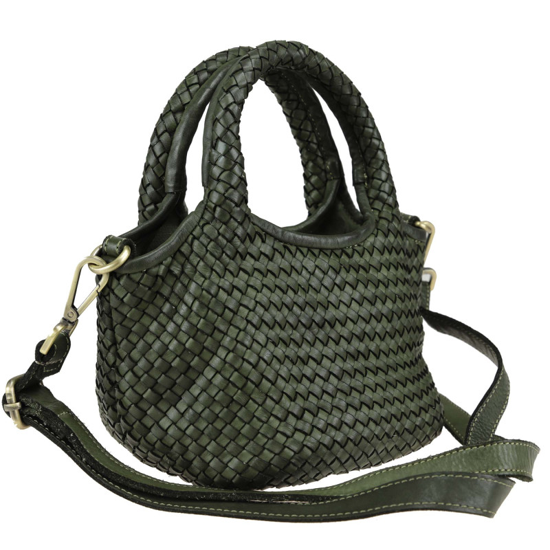 Small trunk bag in vintage-effect woven leather