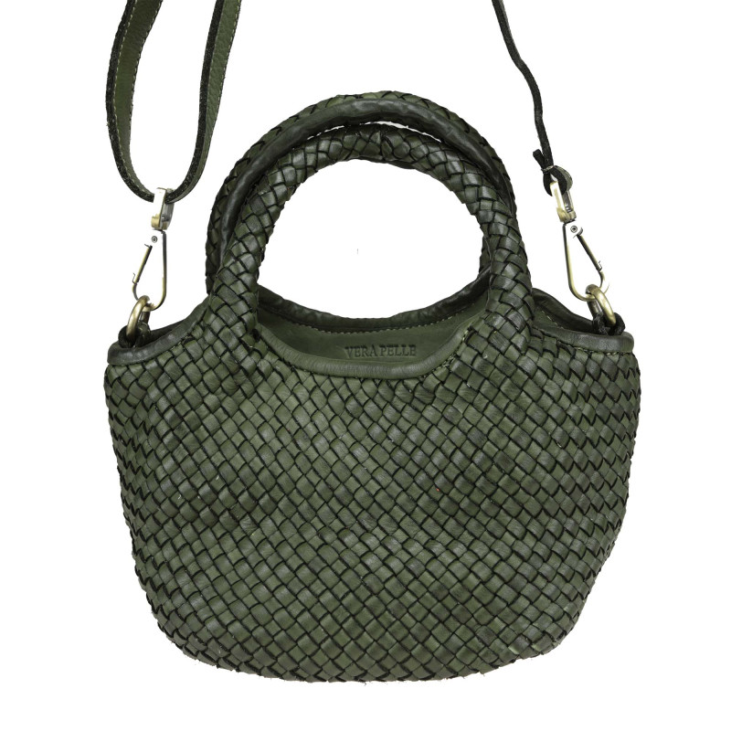 Small trunk bag in vintage-effect woven leather